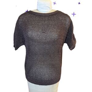 Chico's Pullover Sweater Shimmer Metalic Espresso Shoulder Detail Size 1 US Med